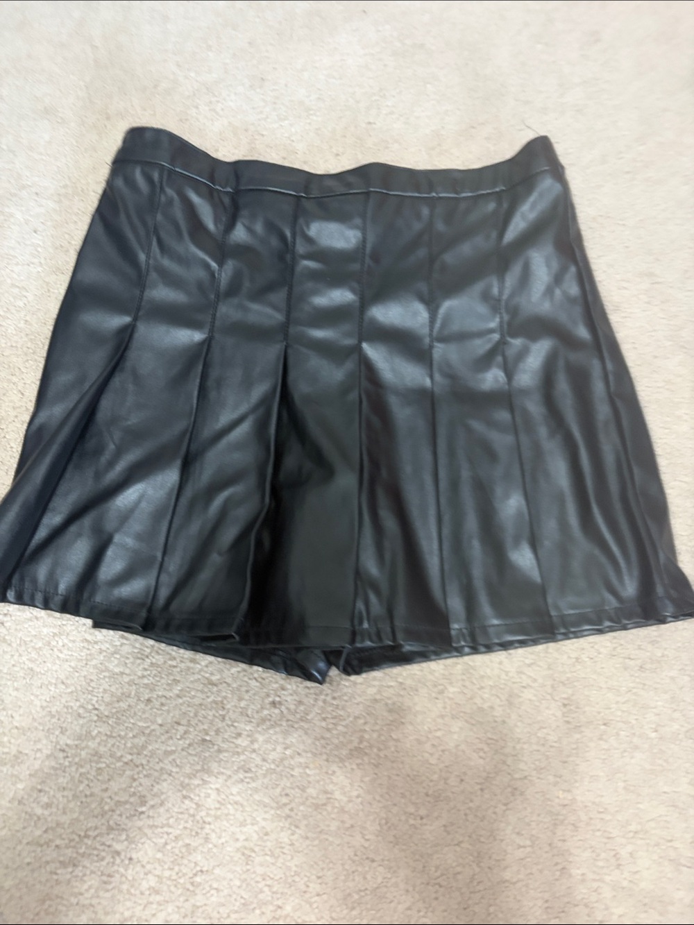 Girls size 12 Black Faux Leather Pleated Mini Skort